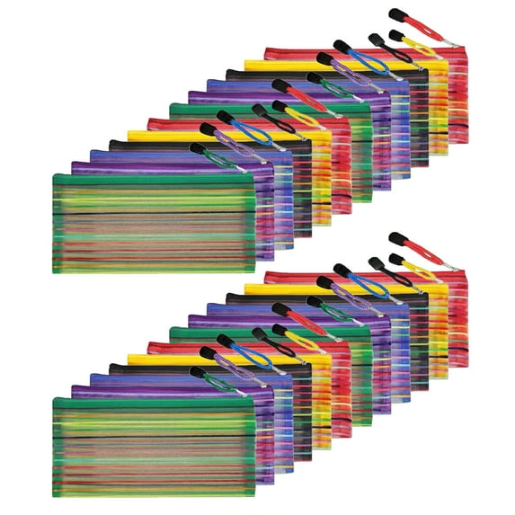 MUKA 24PCS Rainbow Striped Zipper Pouch Waterproof Storage Bags Pencil Case for Travel Cosmetic Toiletry Puzzle Organizing-assorted color-A6