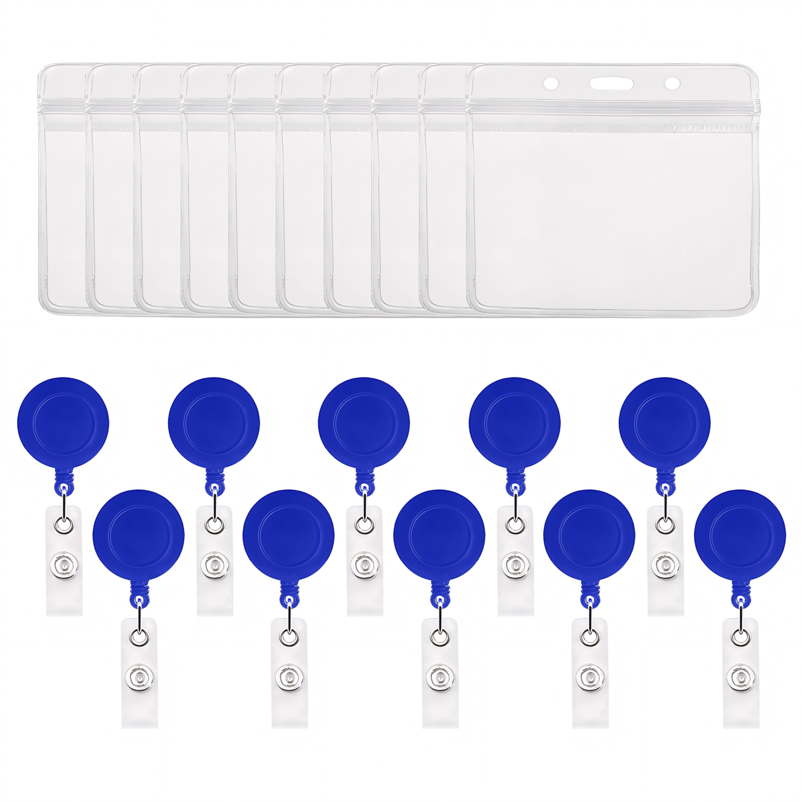 MUKA 50 Pack Solid Color Retracting Badge Reel with Horizontal Vinyl ID Card Holders Sets