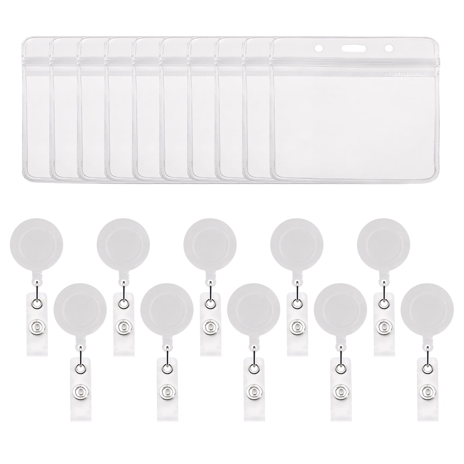 MUKA 50 Pack Solid Color Retracting Badge Reel with Horizontal Vinyl ID Card Holders Sets