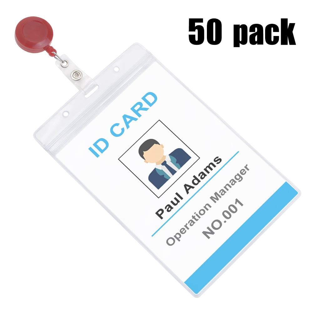 MUKA 50 Pack Solid Color Retracting Badge Reel with Vertical Style Clear ID Card Holders Sets