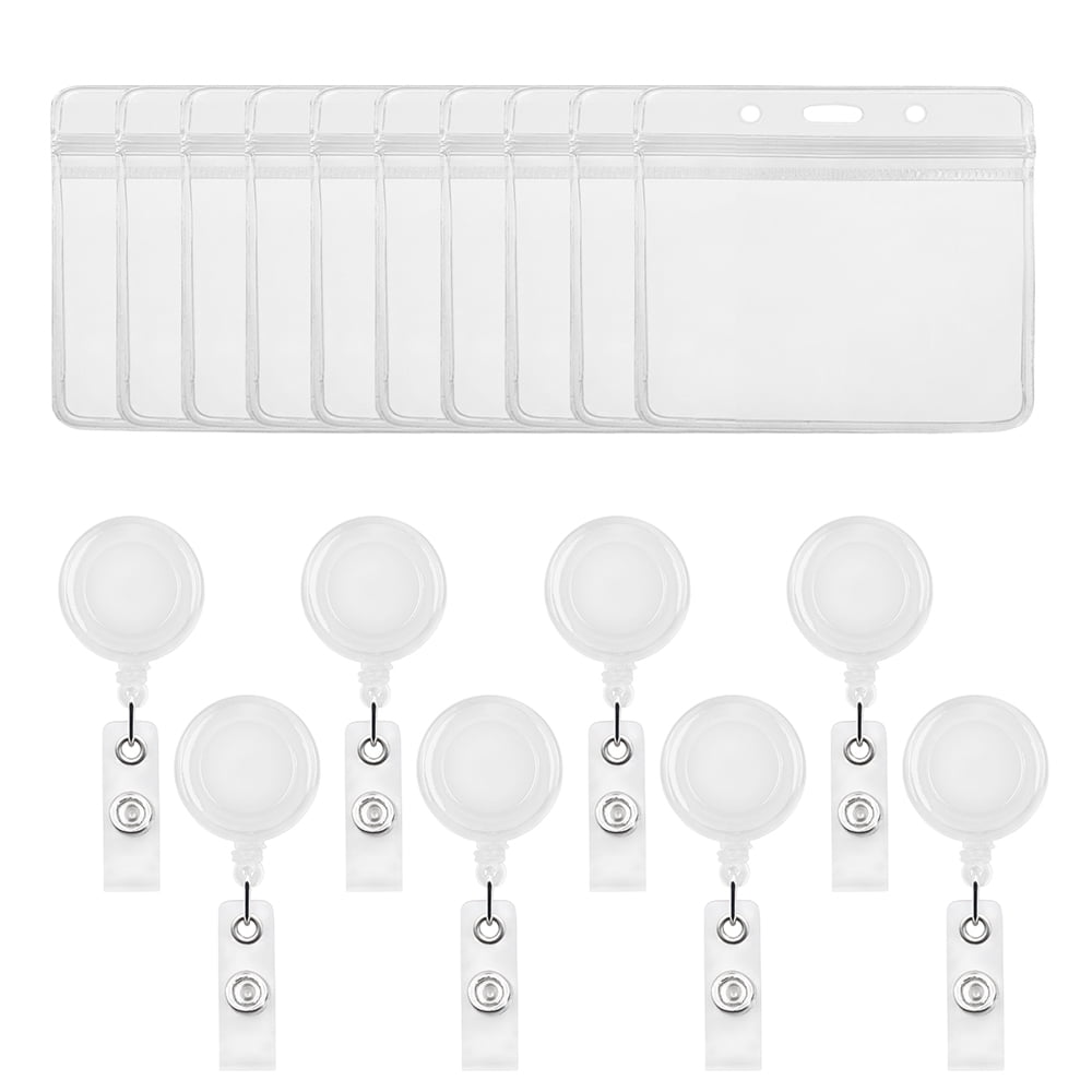 MUKA 50 Pcs Translucent Retractable Badge Holder Reel with Clear Horizontal Style ID Card Holders