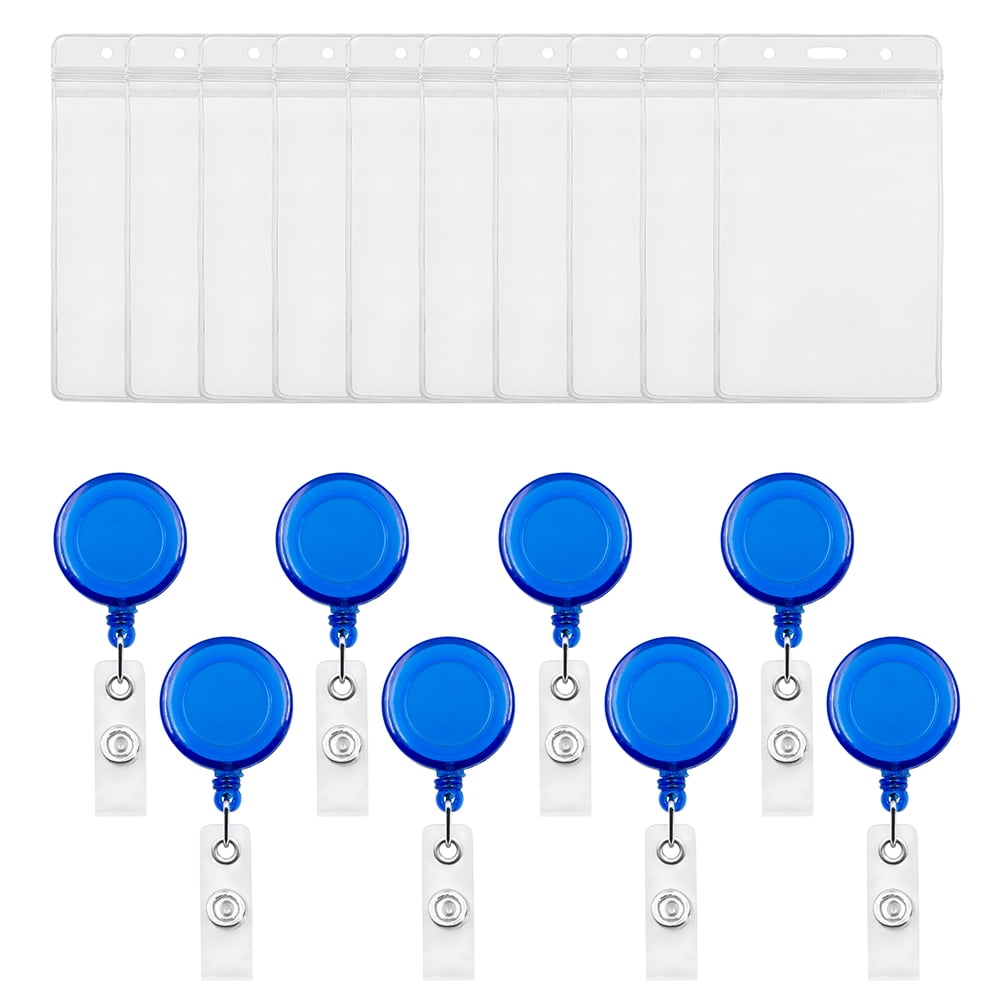 MUKA 50 Pcs Translucent Retractable Badge Reels with Vertical Style ID Card Badge Holders Sets