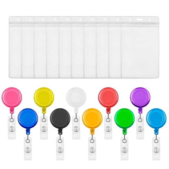 MUKA 50 Pcs Translucent Retractable Badge Reels with Vertical Style ID Card Badge Holders Sets