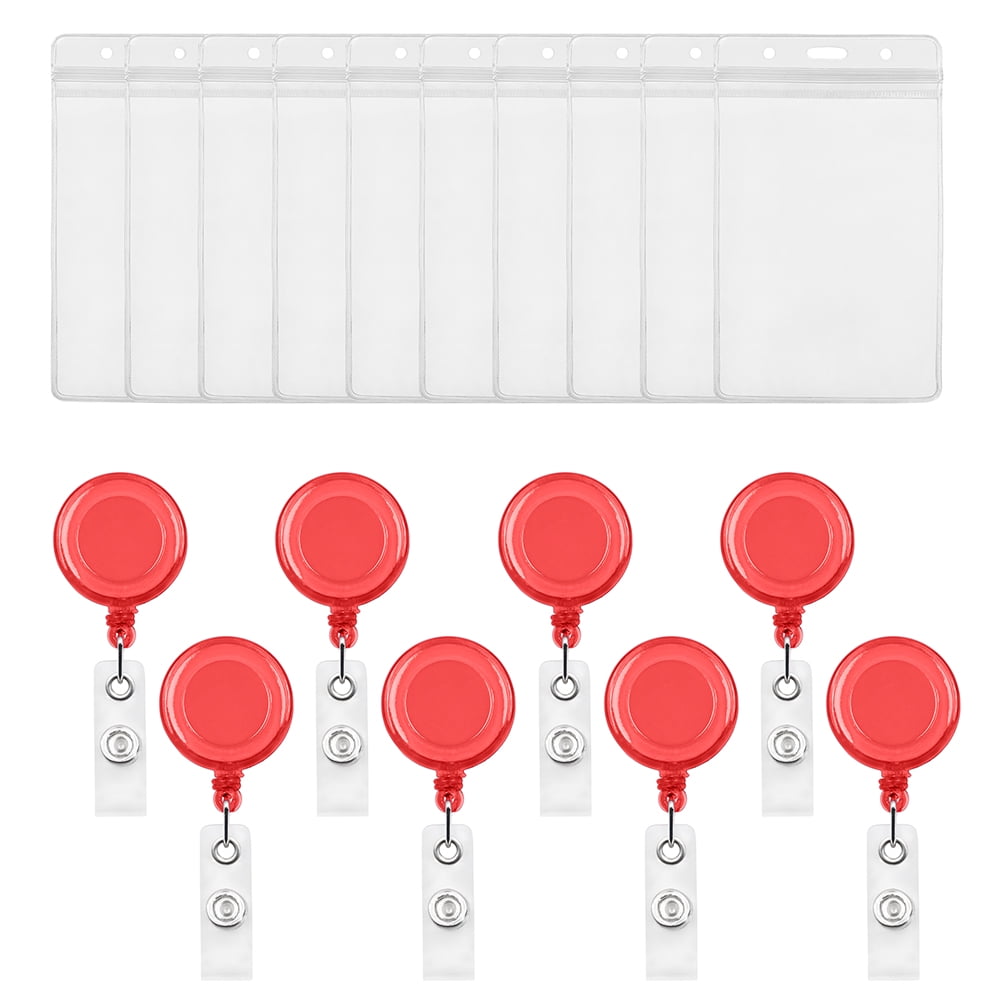 MUKA 50 Pcs Translucent Retractable Badge Reels with Vertical Style ID Card Badge Holders Sets