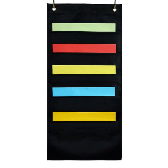 MUKA Hanging Wall Organizer Files Folder 5 Pockets with 2 Hangers Cascading, Pocket Chart for School, Home or Office (Black)