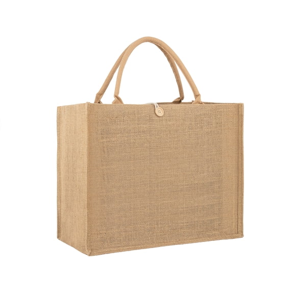 MUKA Jute Tote Bag With Button Waterproof Beach Bag Burlap Shopping Bags Gift Bag For Party Beach Trip Bridesmaid Wedding Diy-A3(18.1Lx14.6Hx8.7W)