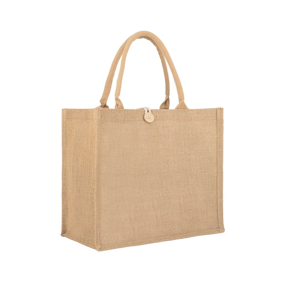 MUKA Jute Tote Bag With Button Waterproof Beach Bag Burlap Shopping Bags Gift Bag For Party Beach Trip Bridesmaid Wedding Diy-A4(14.2Lx12.6Hx7.5W)