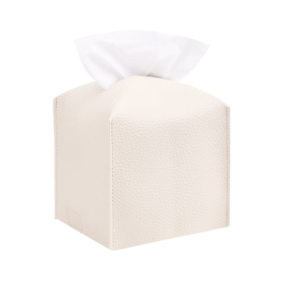 MUKA Tissue Box Cover Square PU Leather Tissue Box Organizer Facial Tissue Dispenser for Home and Office, 5"x5"x5"-Beige