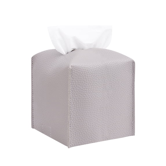 MUKA Tissue Box Cover Square PU Leather Tissue Box Organizer Facial Tissue Dispenser for Home and Office, 5"x5"x5"-Grey