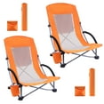 thumbnail image 1 of MUKE Beach Chair with Cooler, High Back Beach Chair, Foldable and Portable, Full Mesh Back, Cup Holder, Carry Bag, Storage Bag, Armrest, Lightweight Chairs for Beach, Camping, Festival (2-Pack Orange), 1 of 6