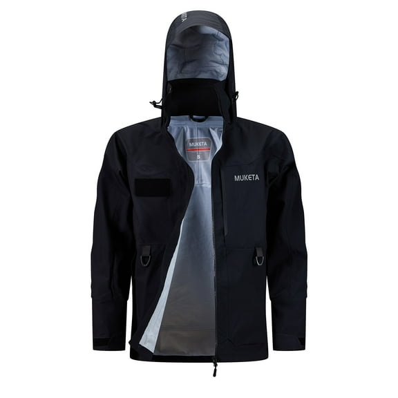 MUKETA Fishing Jacket Waterproof Rain Coat Breathable Wading Jacket Fly Fishing Gear Outdoor Activities for Men and Women BK-XS