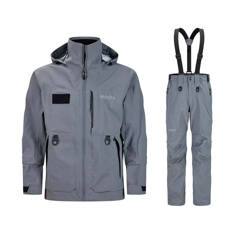 MUKETA Fishing Rain Suit Breathable and Waterproof Wading Jacket & Bib  Pants Set Pro All Weather Gear Overalls 