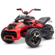 12V Kids Ride On ATV Car, MUKIDY 2 Wheeler Motorcycle Electric Vehicle ATV with LED, Music,Ride on Car Toy for Boys and Girls -Red