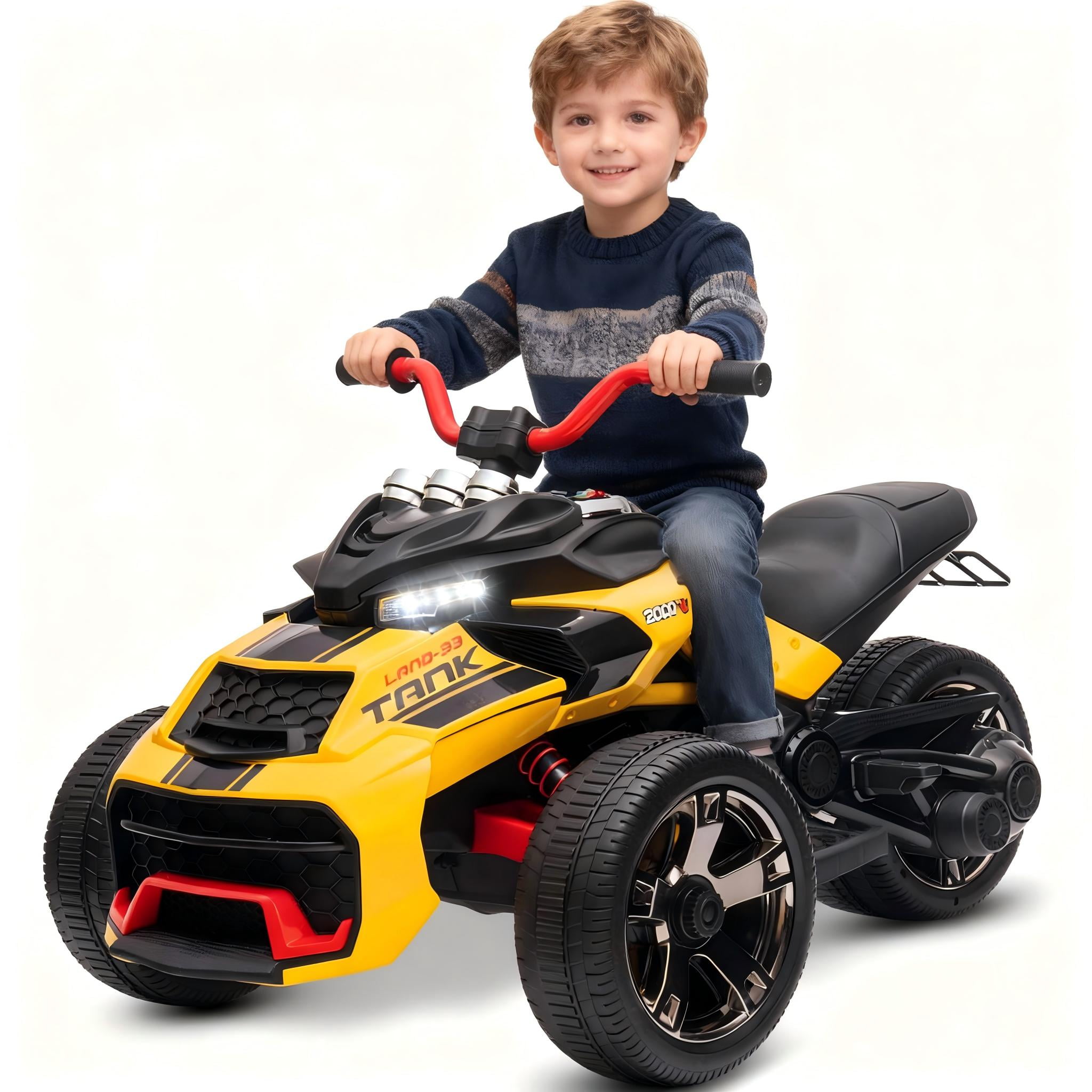 12V Kids Ride On ATV Car, MUKIDY 2 Wheeler Motorcycle Electric Vehicle ATV with LED, Music,Ride on Car Toy for Boys and Girls -Yellow