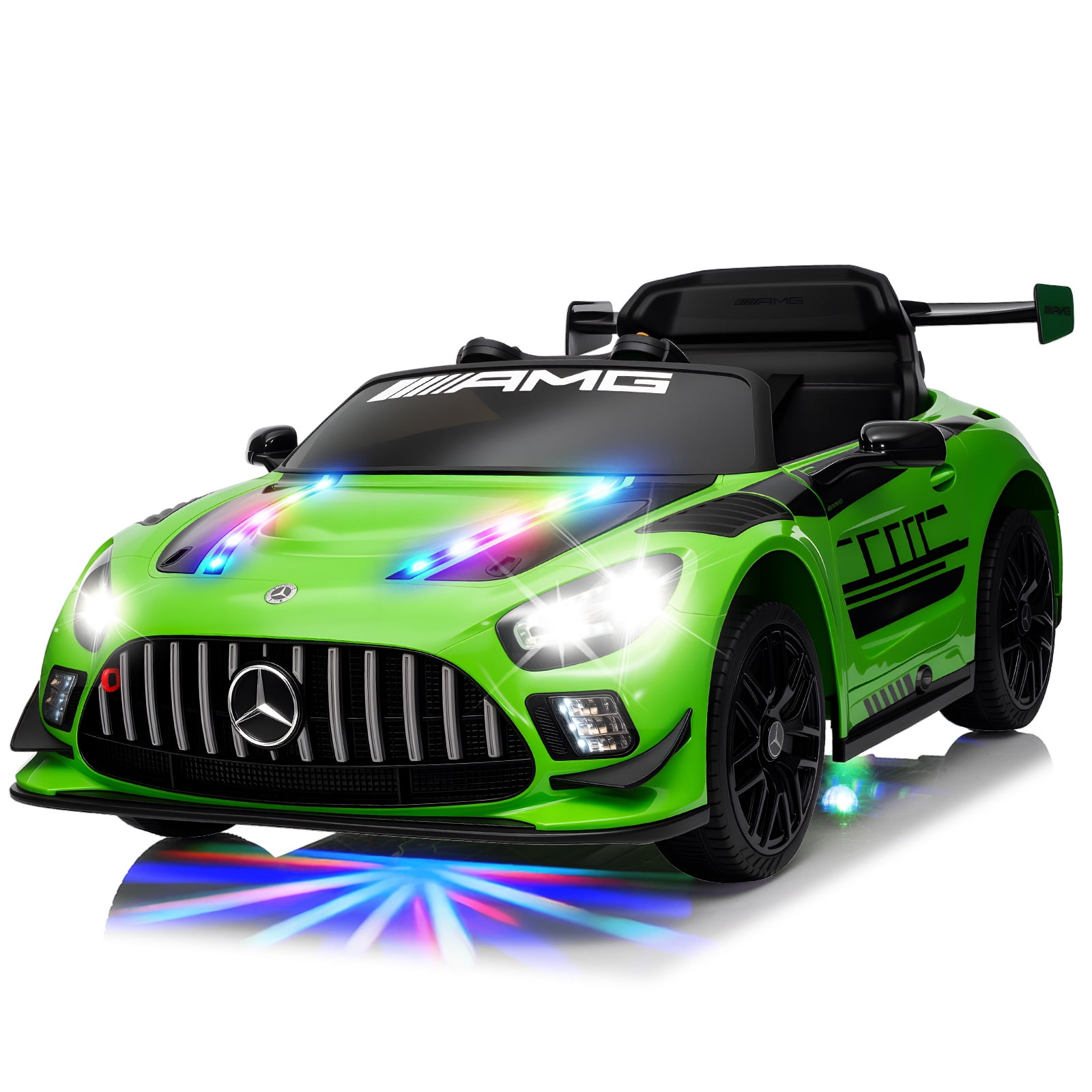 MUKIDY 12V Licensed Mercedes-Benz AMG GT3 Electric Ride on Car Toy for Toddler Kid w/ Remote Control, LED Lights, MP3 Player, Green