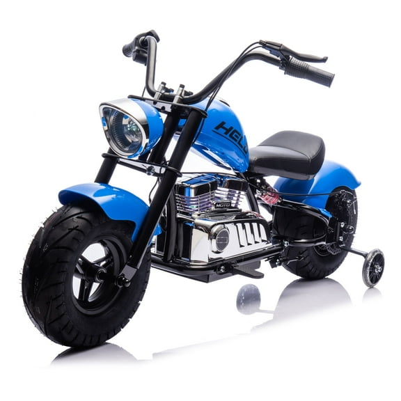 MUKIDY 24V Electric Dirt Bike for Kids, 250W Ride on Motorcycle with Twist Grip Throttle, Key Start, Music, Speed up to 12.4 mph, Age 8 , Blue