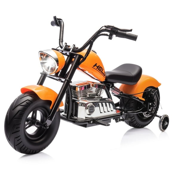 MUKIDY 24V Electric Dirt Bike for Kids, 250W Ride on Motorcycle with Twist Grip Throttle, Key Start, Music, Speed up to 12.4 mph, Age 8+, Orange