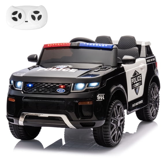 MUKIDY Electric Police Car for Kids, 12 Volt Kids Ride on Toys w/ Music, Megaphone, Remote, Bluetooth - Black