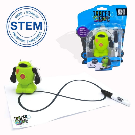 MUKIKIM Tracerbot - Green – Mini Inductive Robot That Follows The Black Line You Draw. Fun, Educational, & Interactive Stem Toy with Limitless Ways to Play! Promotes Logic & Creativity Training