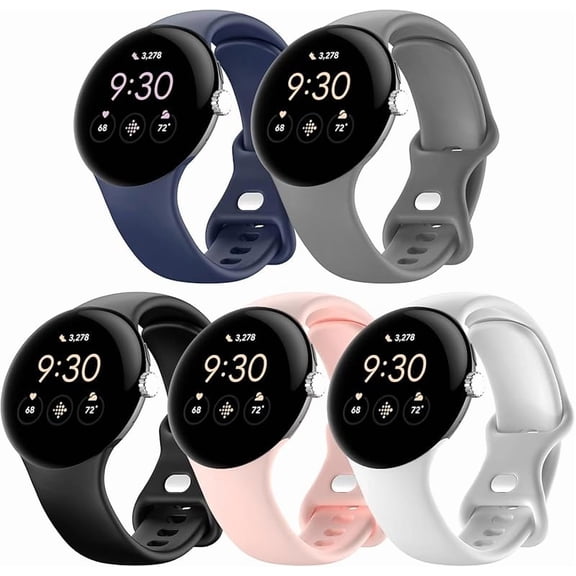 MUKO 5 Pack Watch Bands Compatible with Google Pixel 2/Pixel 3 41mm/Pixel for Women Men,Soft Silicone Durable Sport Replacement Strap for Pixel Watch 2/3 41mm Smartwatch Accessories Large