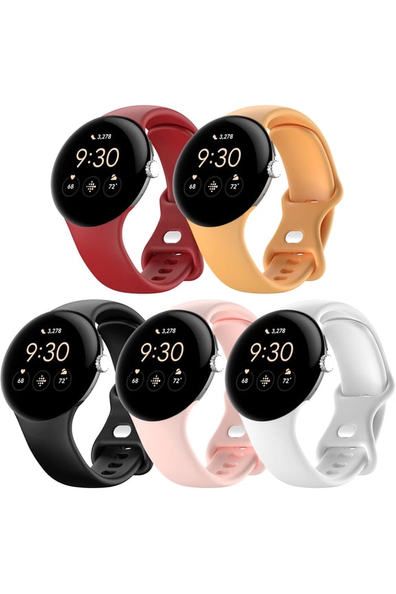 5 Pack Watch Bands Compatible with Google Pixel 2/Pixel 3 41mm/Pixel for Women Men,Soft Silicone Durable Sport Replacement Strap for Pixel Watch 2/3 41mm Smartwatch Accessories