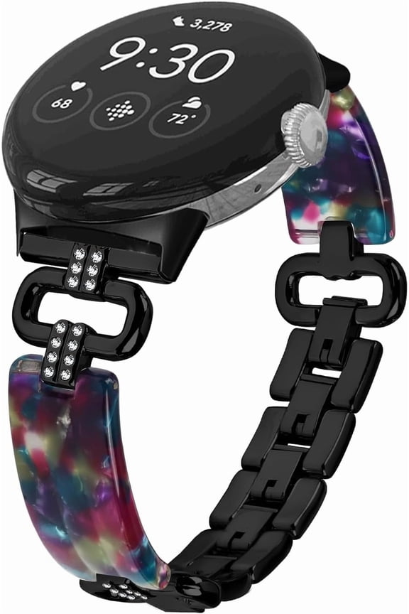 Bling Bands for Google Pixel Watch / Pixel Watch 2 / Pixel Watch 3 45mm, Adjustable Curved resin metal Strap Wristband Compatible with Google Pixel Watch for Women Men Black