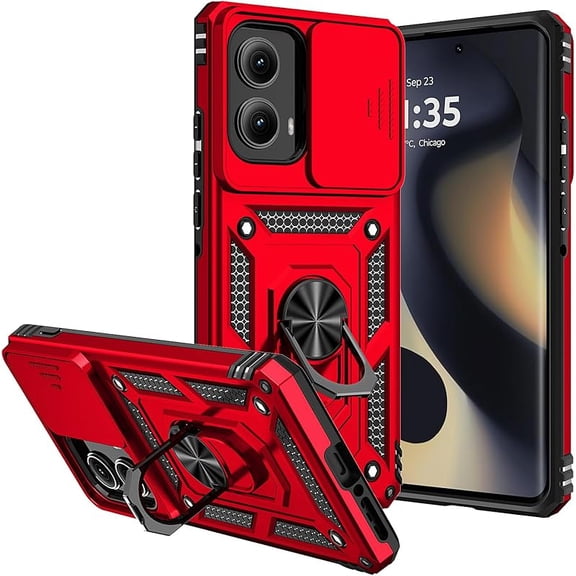MUKO for Moto Edge 2024 Case,with Camera Cover,[Military Grade] 16ft.Drop Tested Cover with Magnetic Kickstand Car Mount Protective Case for Motorola Edge 2024, Red