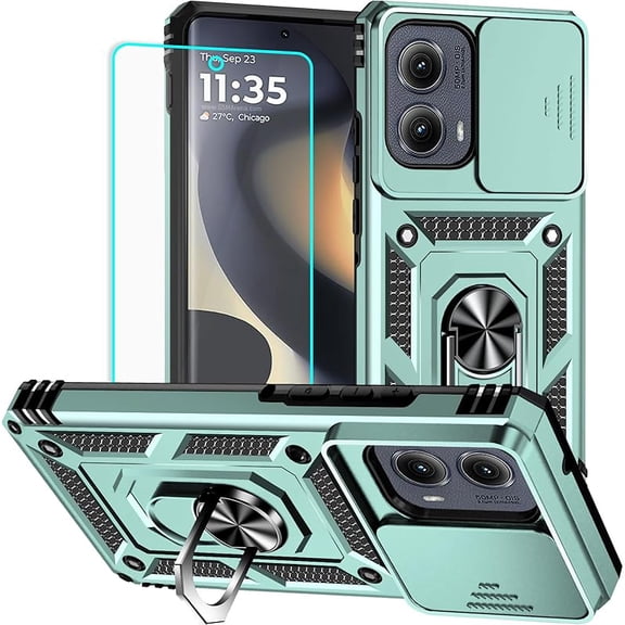 MUKO for Motorola Edge 2024 Case with Screen Protector: [Military Grade 20ft. Drop Tested] Ring Shockproof Protective Phone Case for - Moto Edge 2024 Green