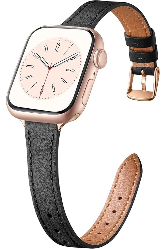 Slim Leather Band Compatible with Apple Watch Bands for Women 40mm 38mm 41mm 42mm 44mm 45mm 46mm, Top Grain Genuine Leather Strap Thin Wristband for iWatch Series 11 10 SE 9 8 7 6 5 4 3 2 1