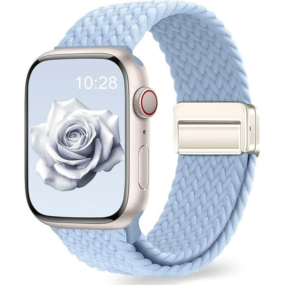 MUKO Stretchy Loop with Magnetic Clasp Compatible with Apple Watch Band for Women Men 38mm 40mm 41mm 42mm 44mm 45mm 49mm, Sport Nylon Strap for iWatch Series 10 9 8 7 6 5 4 3 2 Ultra SE Sky Blue