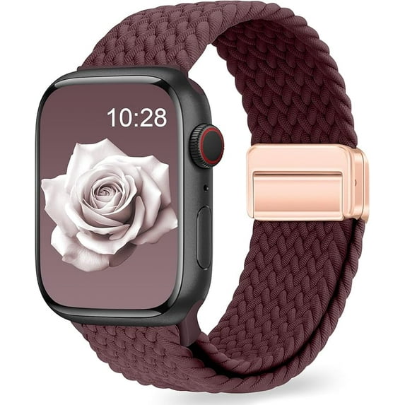 MUKO Stretchy Loop with Magnetic Clasp Compatible with Apple Watch Band for Women Men 38mm 40mm 41mm 42mm 44mm 45mm 49mm, Sport Nylon Strap for iWatch Series 10 9 8 7 6 5 4 3 2 Ultra SE Burgundy