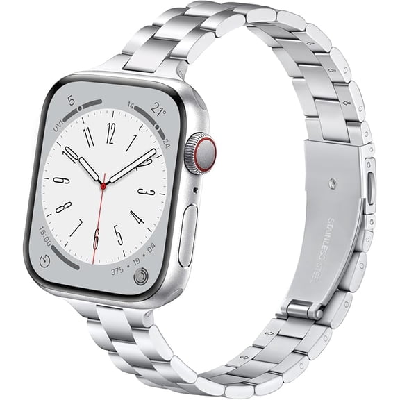 MUKO Thin Stainless Steel Bands Compatible with Apple Watch 38mm 40mm 41mm 42mm 44mm 45mm 46mm 49mm for Women, Metal Straps for iWatch Series 10 9 8 7 6 5 4 3 2 1 SE Silver