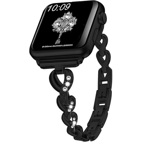 MUKO Women's Stainless Steel Band for Apple Watch 38mm 40mm 41mm 42mm - Fancy Heart Rhinestone Bling Strap, Dressy Metal Link Bracelet for Apple Watch Series 10/9/8/7/SE/6/5/4/3/2/1