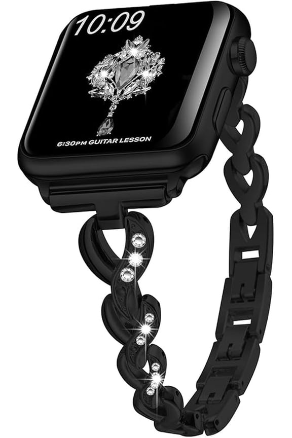 Women's Stainless Steel Band for Apple Watch 38mm 40mm 41mm 42mm - Fancy Heart Rhinestone Bling Strap, Dressy Metal Link Bracelet for Apple Watch Series 10/9/8/7/SE/6/5/4/3/2/1