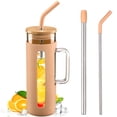 thumbnail image 1 of MUKOKO 20oz Glass Water Tumble with Straw and Bamboo Lid, Reusable Water Bottle with Water Marker, Iced Coffee Cup with Straw Silicone Protective Sleeve-Amber, 1 of 7