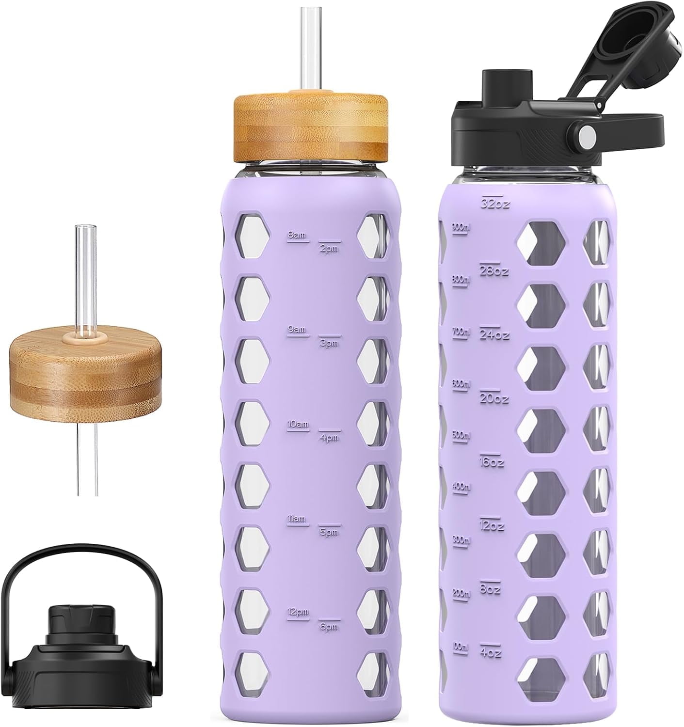 MUKOKO 32oz Glass Water Bottle, Glass Reusable Bottle with Silicone ...
