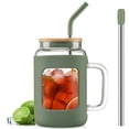 thumbnail image 1 of MUKOKO 40oz Glass Tumbler with Bamboo Lid and Straw, Glass Water Bottles with Time and Ounce Marker, Glass Cups with Handle, Iced Coffee Cup with Silicone Protective Sleeve, Olive, 1 of 7