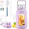 thumbnail image 1 of MUKOKO 84oz Glass Water Bottle, 2.5L Gallon Water Jug with Straw Lid and Stainless Steel Handle, Motivational Capacity Marker, Purple, 1 of 6