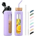 thumbnail image 1 of MUKOKO Glass Water Bottle, 32oz Sports Drinking Tumbler with Silicone Sleeve and Straw, 1 Cup 2 Lids, Purple, 1 of 7