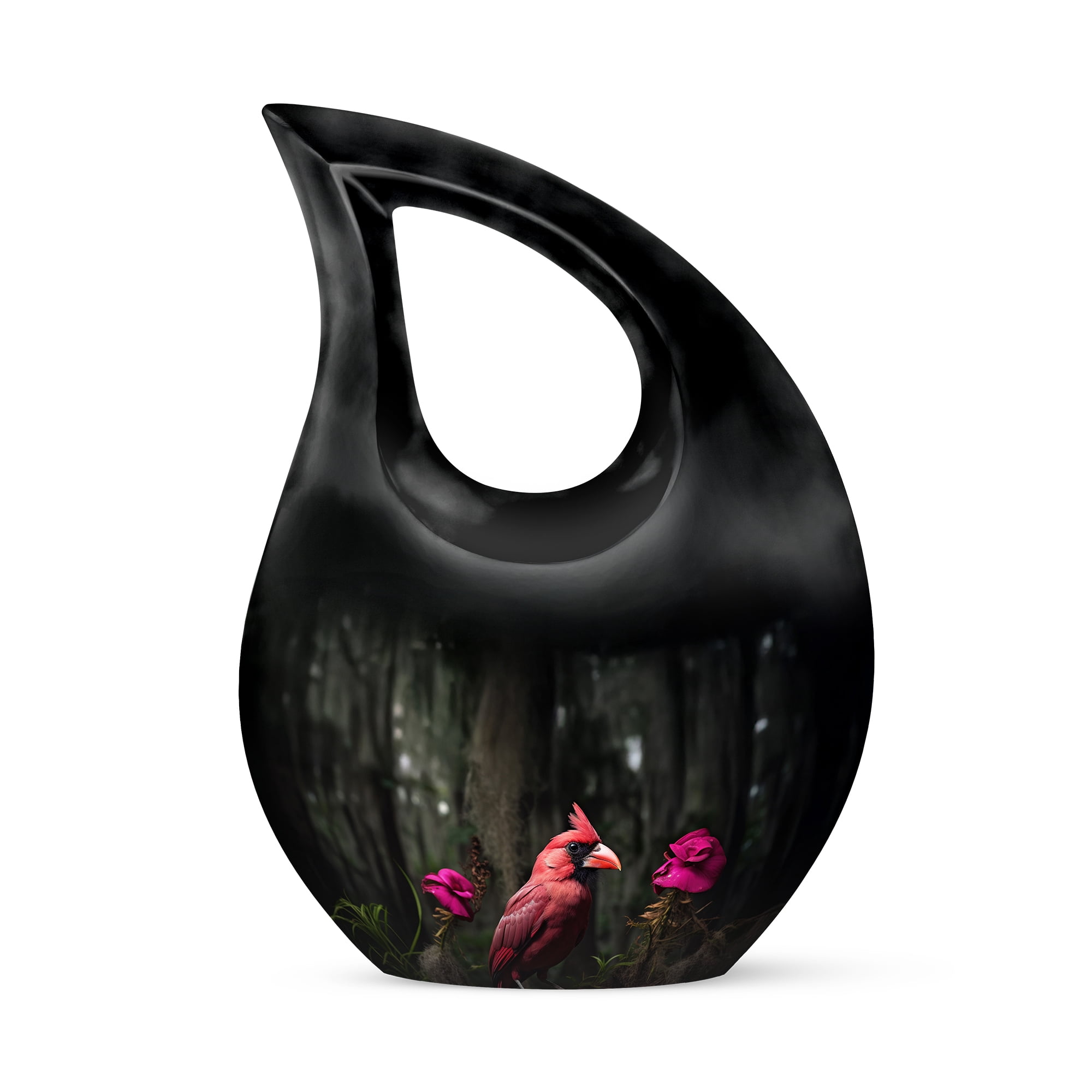 MUKTIVE Adult Urn Red Cardinal Bird Cremation Urn Male & Female - Black Cross Drop Large Funeral Burial Urns for Human Ashes - Handcrafted Memorial Gifts for Loss - Cremains Holder (10 Inch)