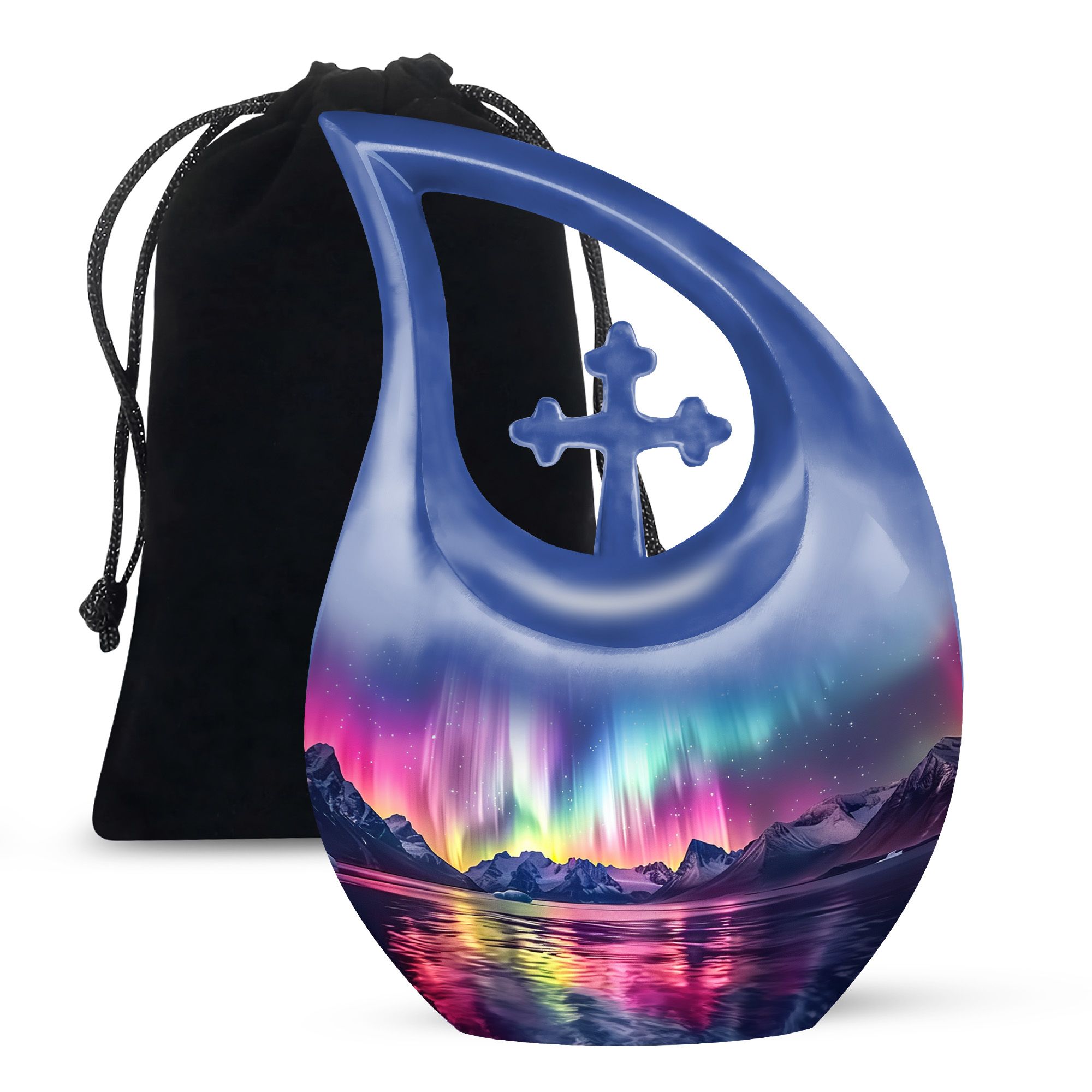 MUKTIVE Aurora Borealis Cremation Urns for Human Ashes Adult Female - Large Purple Memorial Urns for Adult Male - Northern Light Cross Drop Funeral Urn - Burial Urn for Human Ashes - 10 Inch