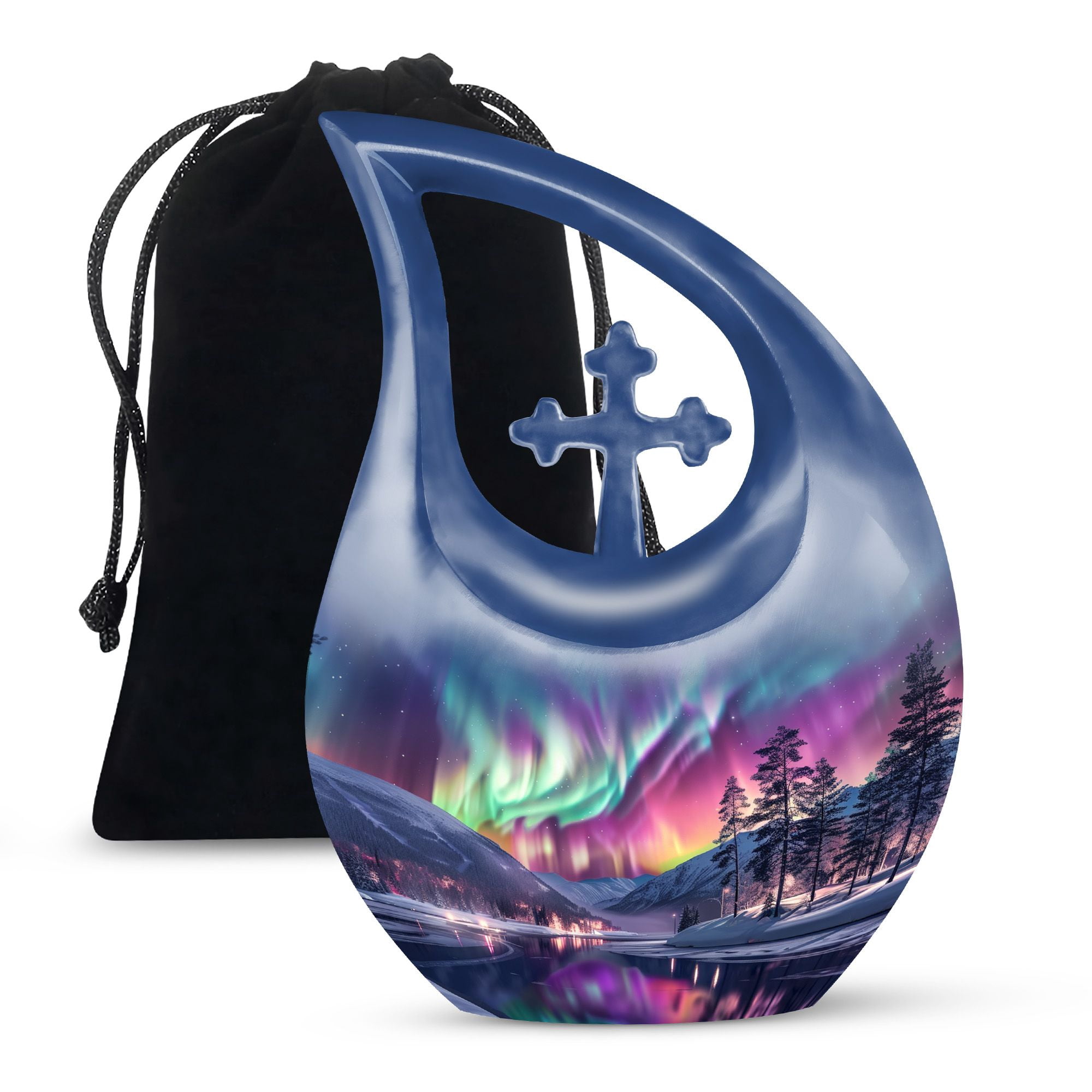 MUKTIVE Aurora Borealis Memorial Urns for Adult Male - Large Purple Funeral Urn for Ashes for Women - Cross Drop Cremation Urn - Decorative Northern Light Urns for Burial - 10 Inch