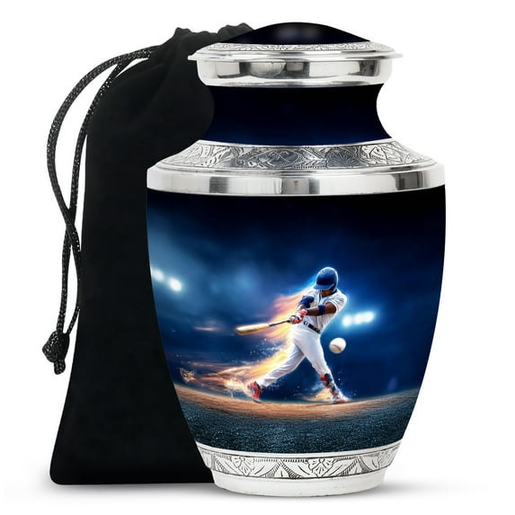 MUKTIVE Baseball Memorial Burial Urns for Adult Ashes Grandmother, Blue Cremation Funeral Urns for Adult Male & Female, Large Decorative Urn for Ashes for Loved ones, 10 Inch