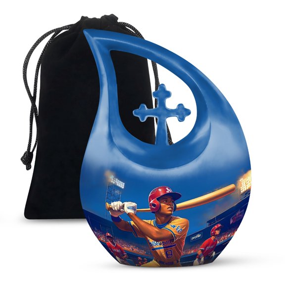MUKTIVE Baseball Player Blue Urns for Human Ashes Adult Mother and Father, Large Funeral Urn for Ashes Adult, (Large Drop, 10 Inch)