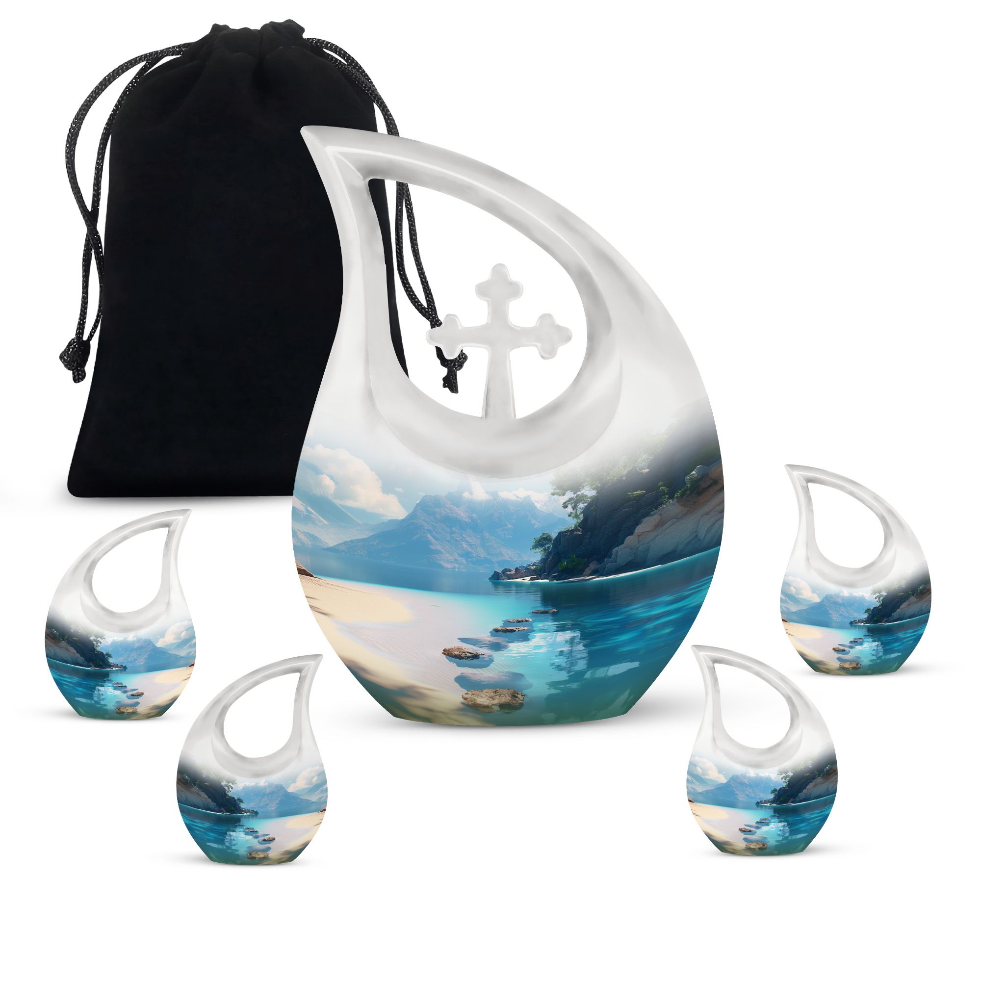 MUKTIVE Beach Nature Urn for Adult Male & Female, Combo Sets Funeral Burial Urns for Human Ashes, Blue Cremation Urn for Human Ashes, Multicolor Ash Holder(1 Large 10 ", 4 Keepsake 3 ")