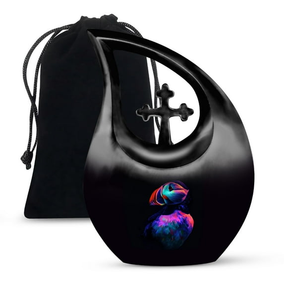 MUKTIVE Bird Urn - Tear Drop Urns for Human Ashes - Black & Purple Urn for Women - 10 Inch Large - Urns for Human Ashes Adult Female - Ash Holder