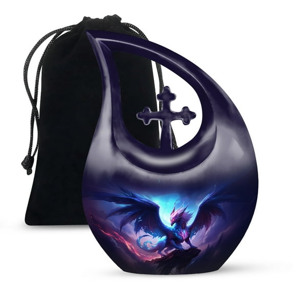 MUKTIVE Blue Dragon Cremation Urn - Purple Funeral Urn for Ashes for Women - Large Memorial Urns for Adult Male & Female - Decorative Cross Drop Burial Urns for Human Ashes for Mom & Dad -10 Inch
