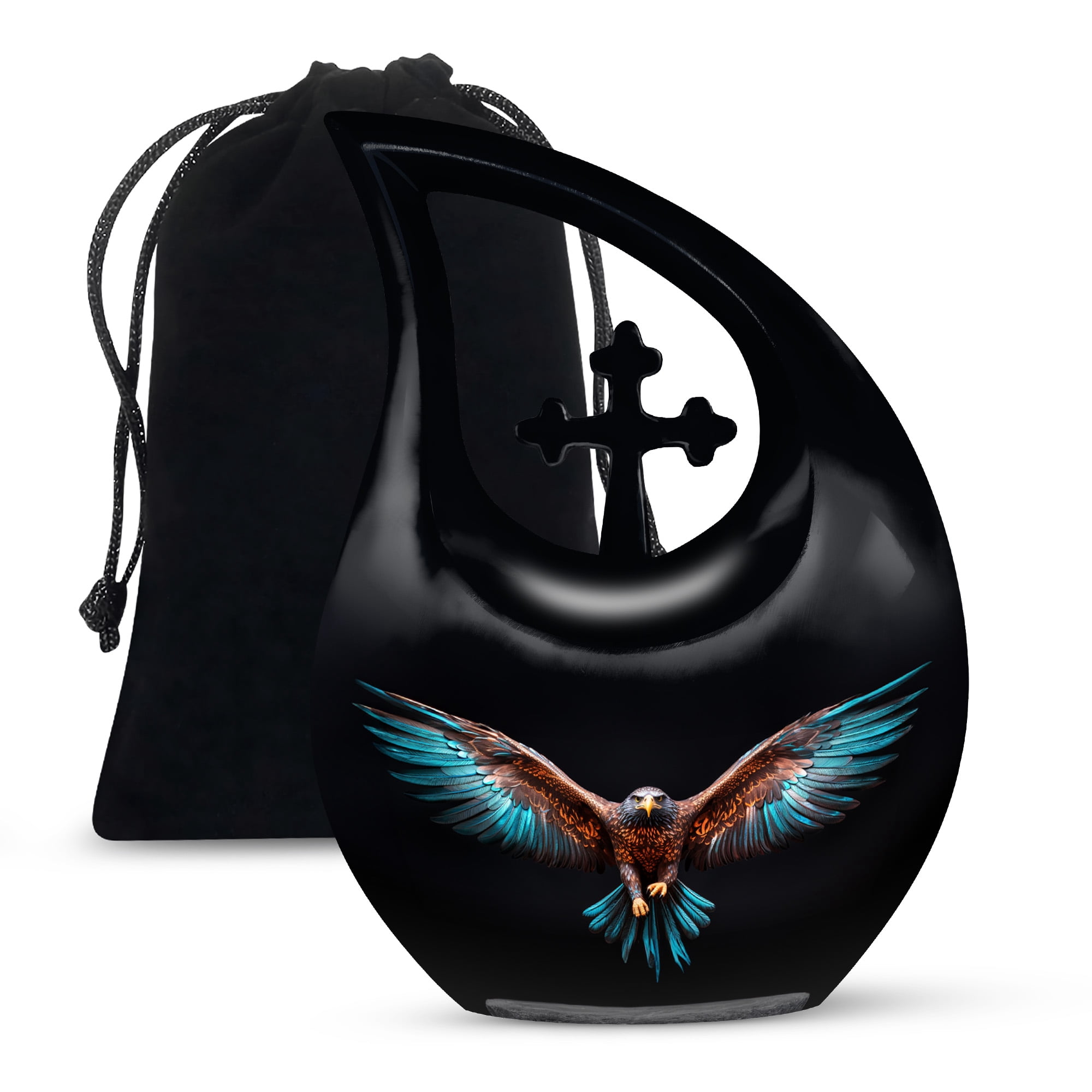 MUKTIVE Blue Eagle Cremation Urns for Men and Women - Large Cross Drop Funeral Urn for Grandmother & Grandfather - Urn for Human Ashes, Holds 180 Cubic - Memorial Gifts for Loss of Mom, 10 Inch