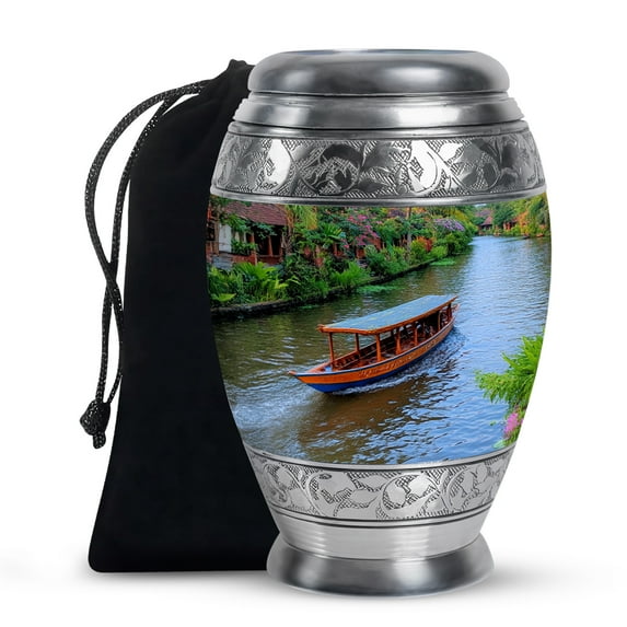 MUKTIVE Boat Large Urn For Ashes for Women Funeral, Memorial River Urns for Human Ashes, Memorial Green Ash Holder for Funeral, Decorative Cremation Urns for Male Remains, 10 Inch