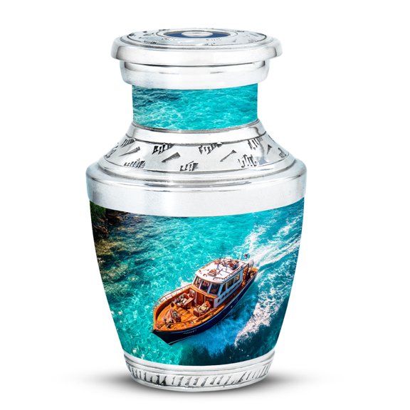 MUKTIVE Boat Memorial Urn for Human Ashes, Blue Cremation Urn for Adult Ashes Male & Female Burial, Keepsake Decorative Urns for Mother Funeral, 3 inch
